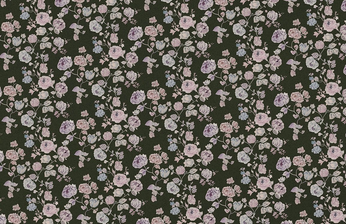 Vintage Floral Elegance Dark Green Romantic Blossom Pattern Wallpaper