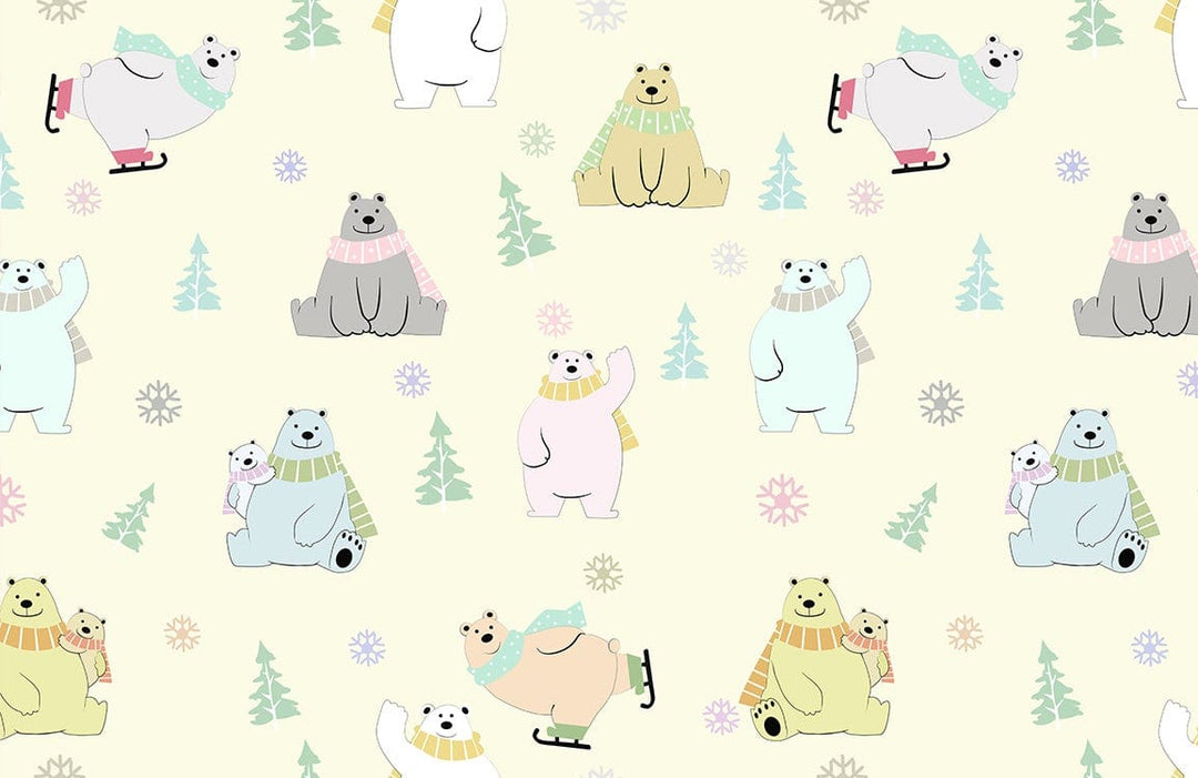 Cute Winter Bears Pastel Mural Wallpaper - Nursery Playful Design