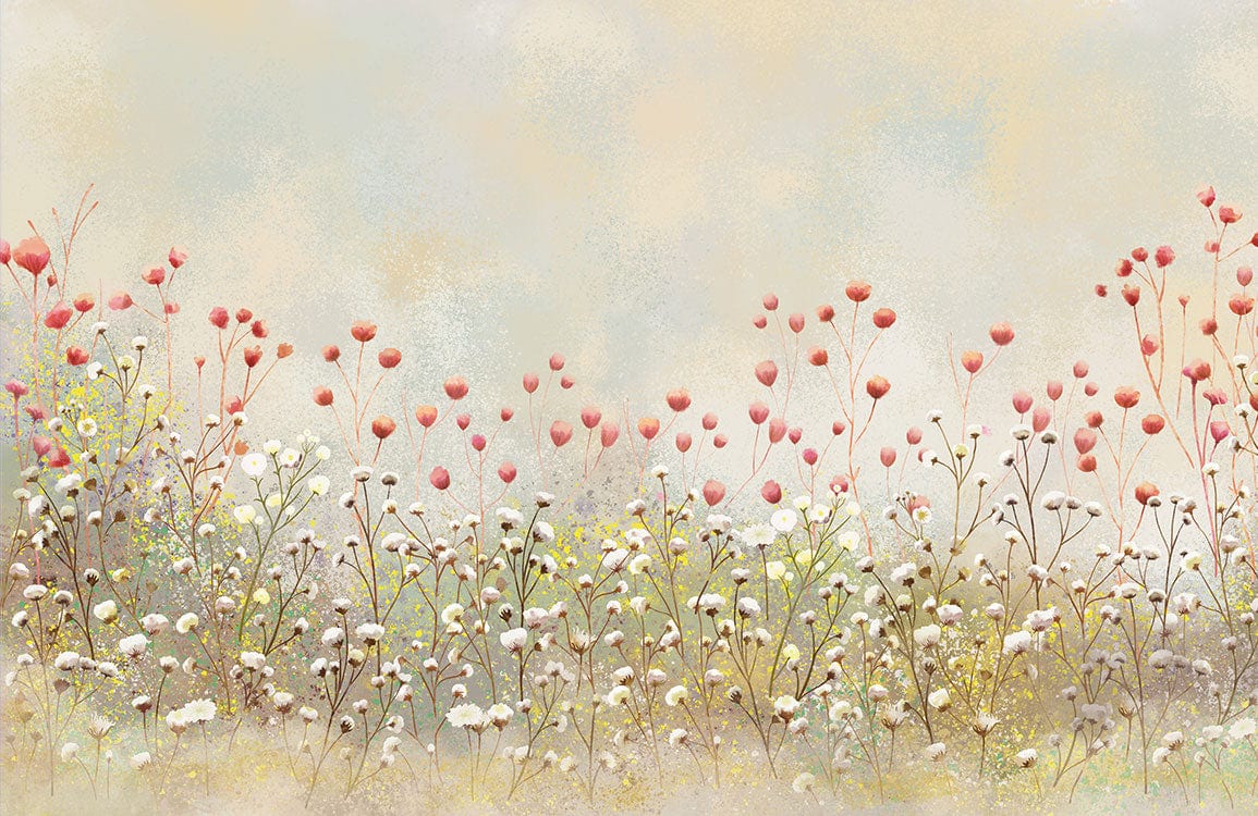 Vintage Pastel Meadow Floral Mural Wallpaper in Soft Earthy Tones Delight