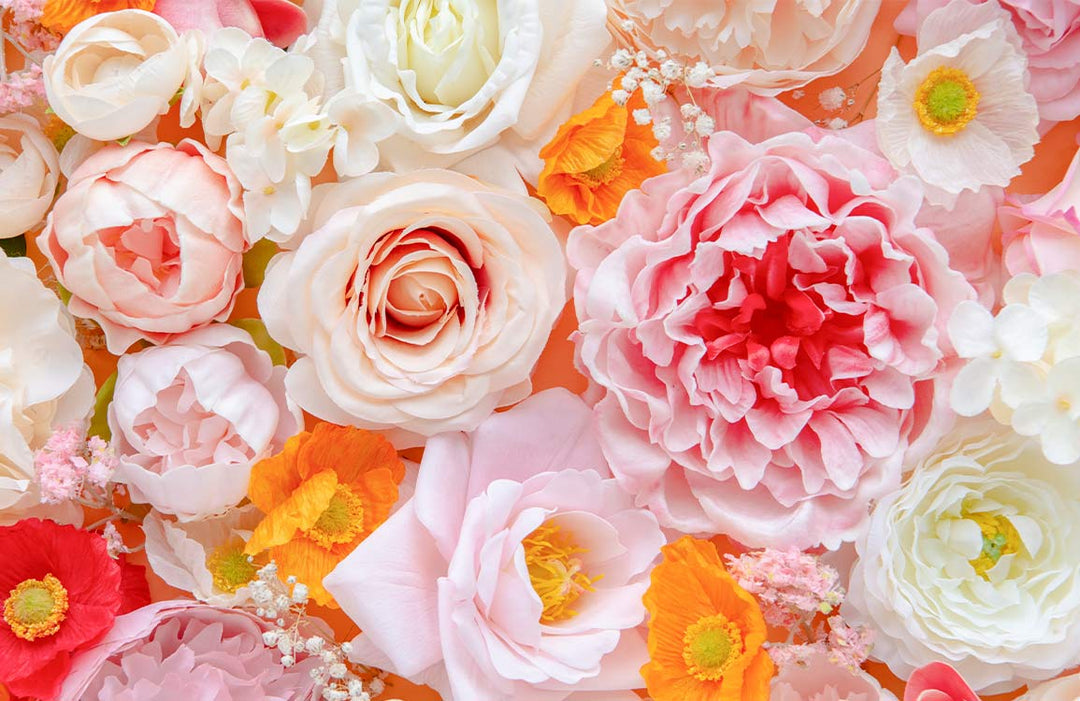 Pastel Blossom Harmony Floral Mural Wallpaper - Romantic Pink and Peach Elegance