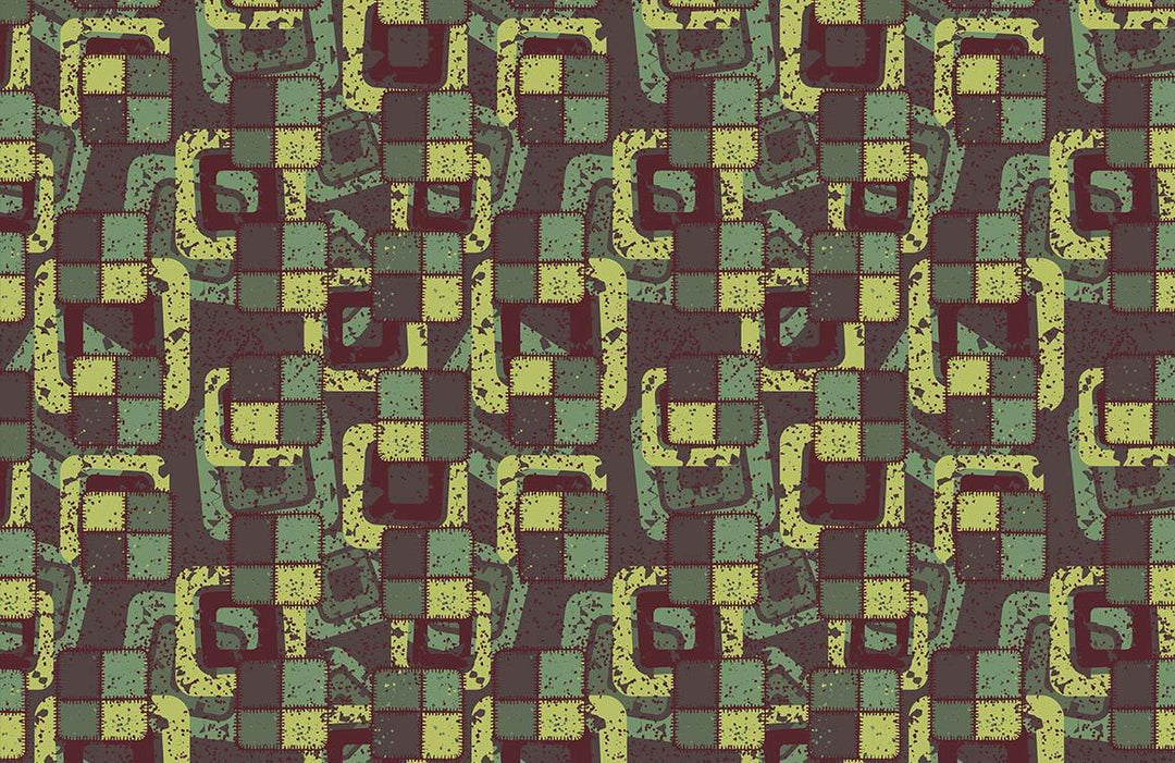 Vintage Geometric Abstract Pattern Wallpaper in Earthy Green and Brown Tones