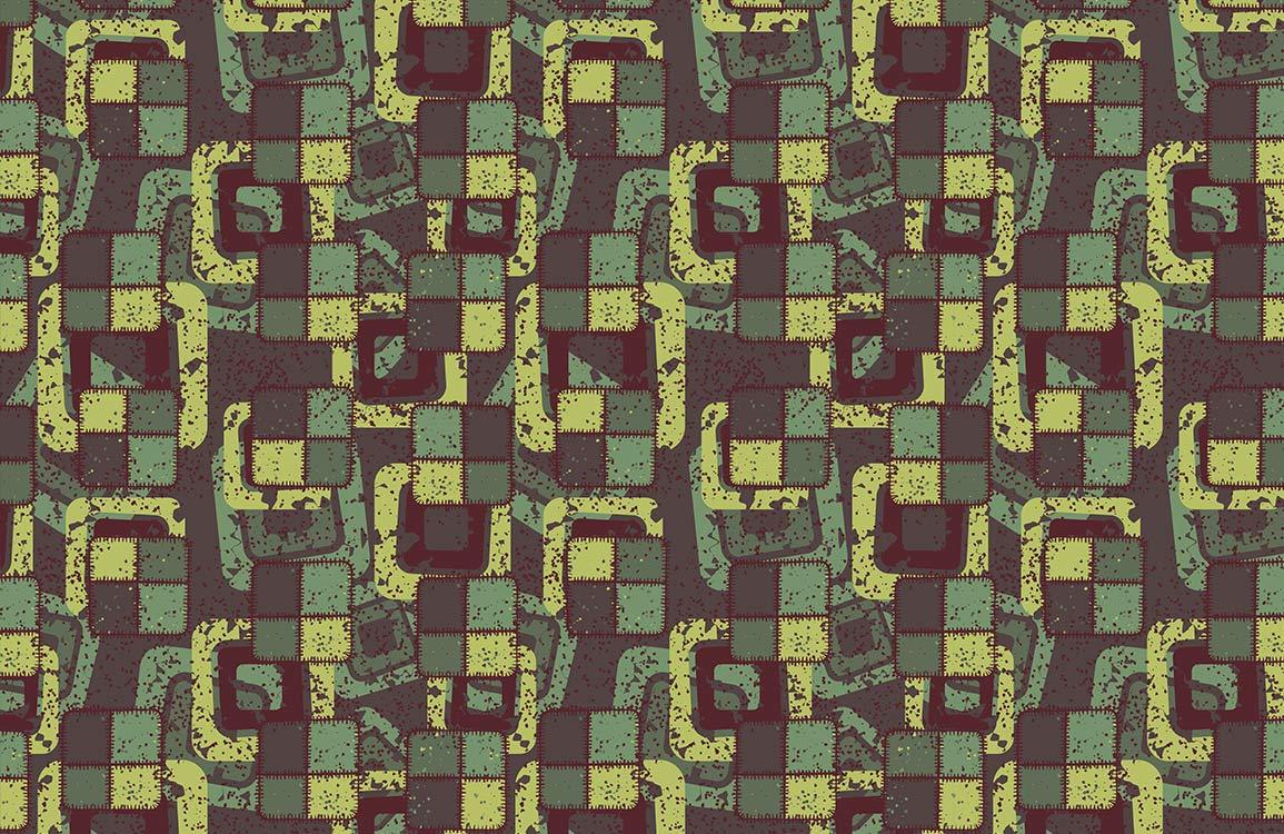 Vintage Geometric Abstract Pattern Wallpaper in Earthy Green and Brown Tones
