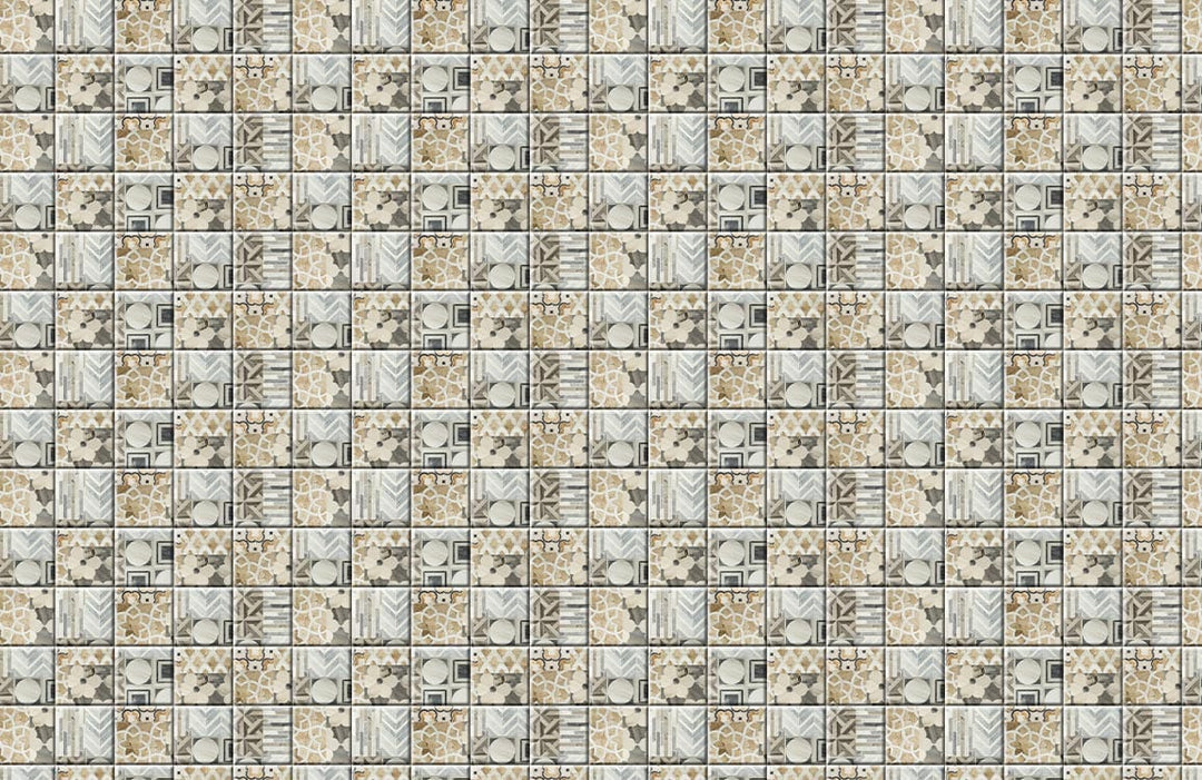 Vintage Mosaic Tile Pattern Wallpaper in Earthy Tones for Rustic Decor