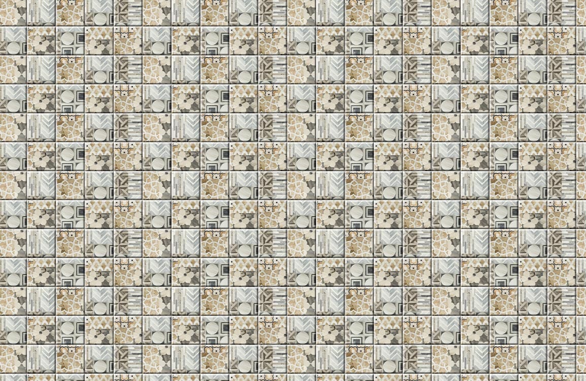 Vintage Mosaic Tile Pattern Wallpaper in Earthy Tones for Rustic Decor