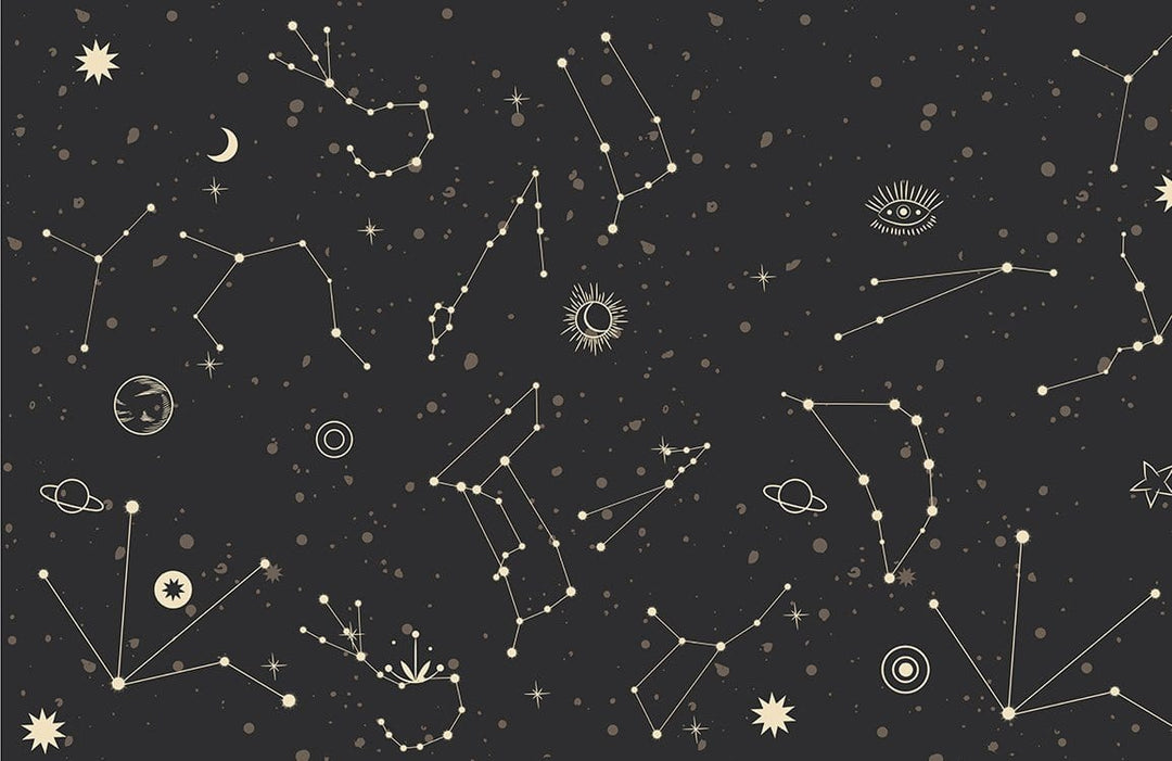 Cosmic Constellations Vintage Black and Cream Starry Night Wallpaper Mural