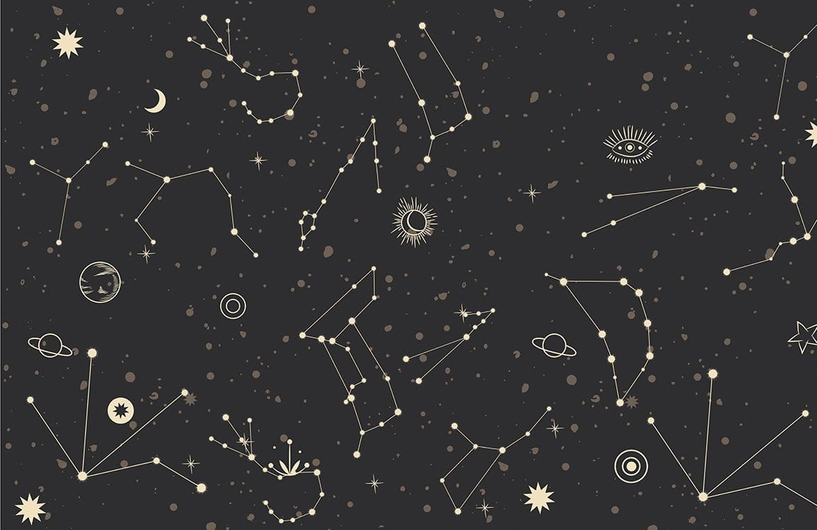 Cosmic Constellations Vintage Black and Cream Starry Night Wallpaper Mural