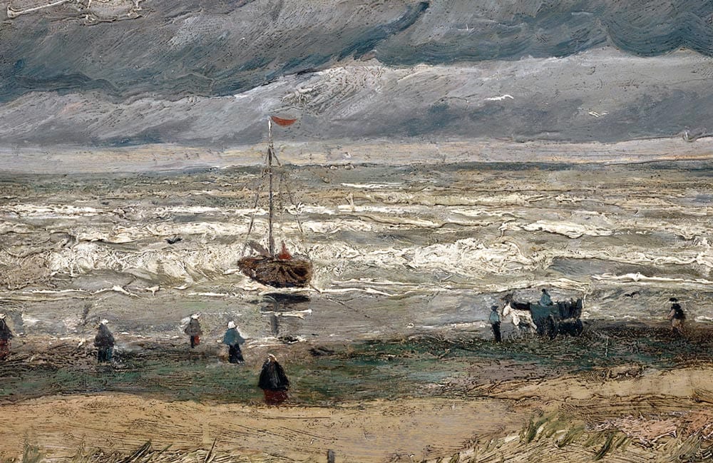 Seaside Stormy Skies Vintage Coastal Landscape Mural Wallpaper in Muted Tones