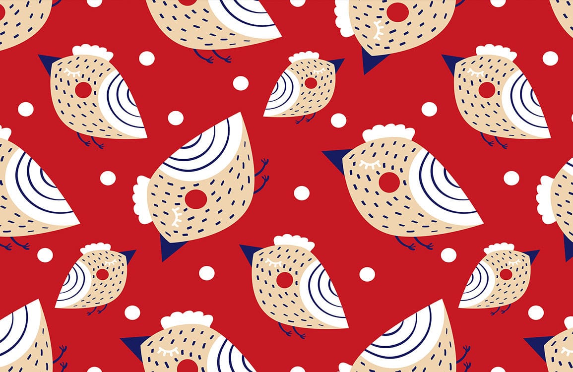 Red and Beige Whimsical Bird Pattern Wallpaper for Playful Interiors