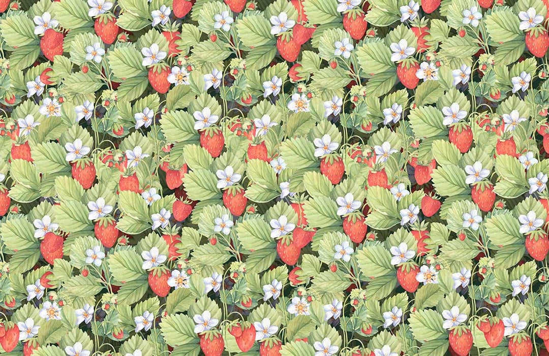 Chic Vintage Strawberry Garden Wallpaper - Lush Green Foliage Floral Design