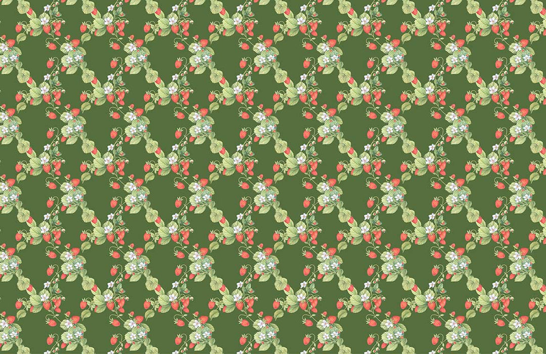 Vintage Floral Green Botanical Pattern Wallpaper with Rose Accents Design