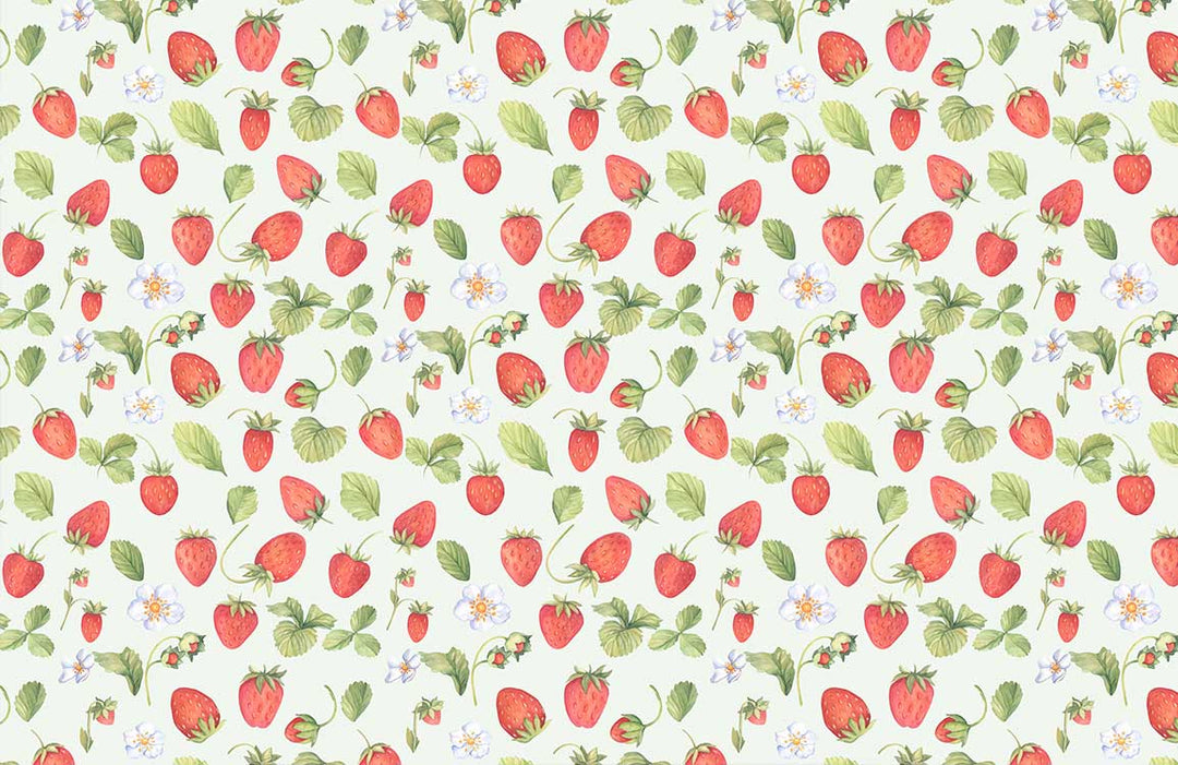 Charming Strawberry Field Watercolour Pattern Wallpaper in Red and Green