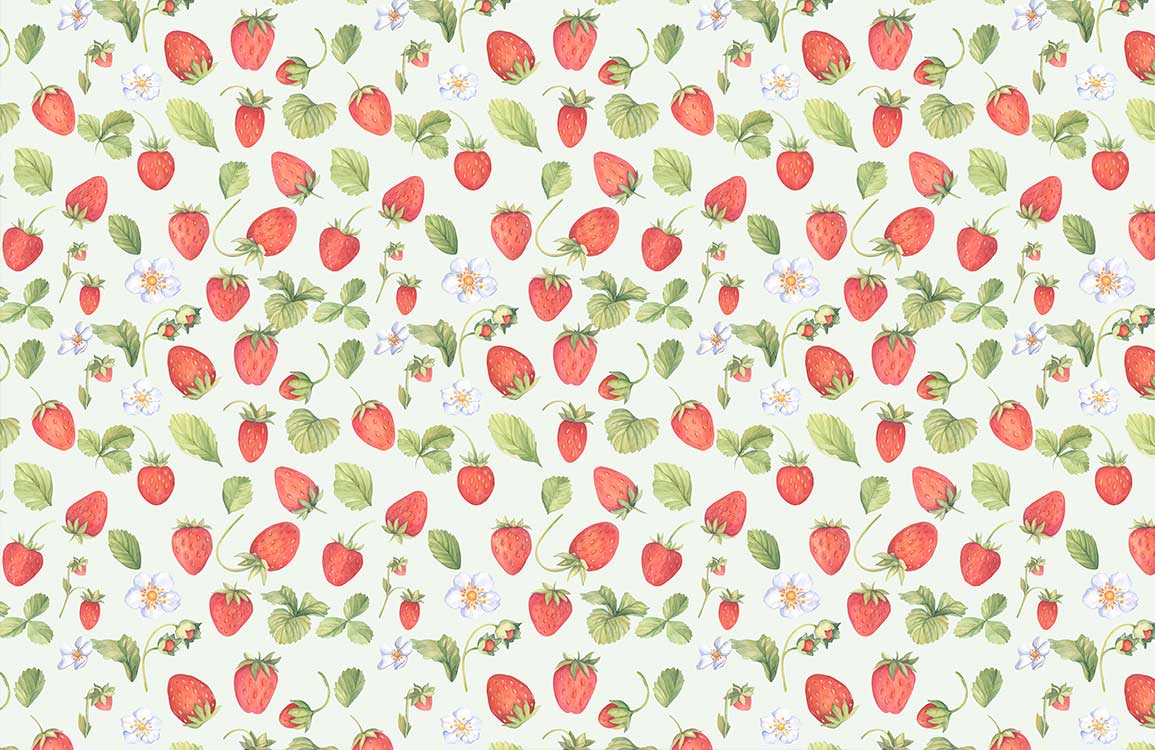 Charming Strawberry Field Watercolour Pattern Wallpaper in Red and Green