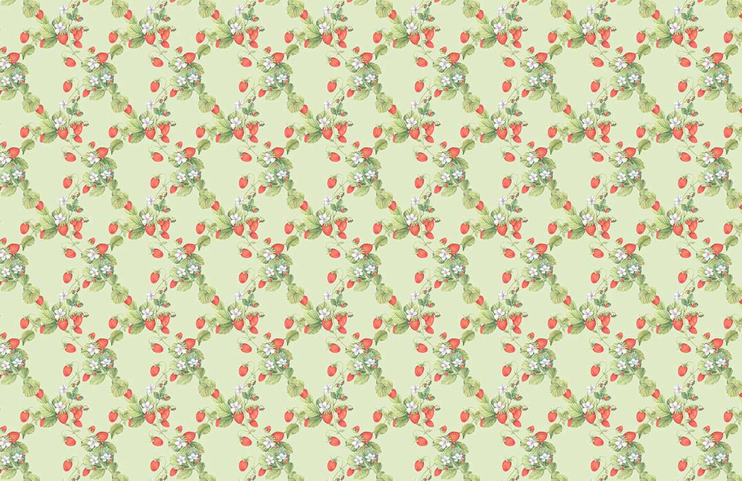 Vintage Green Strawberry Floral Pattern Wallpaper for Classic Interior Design
