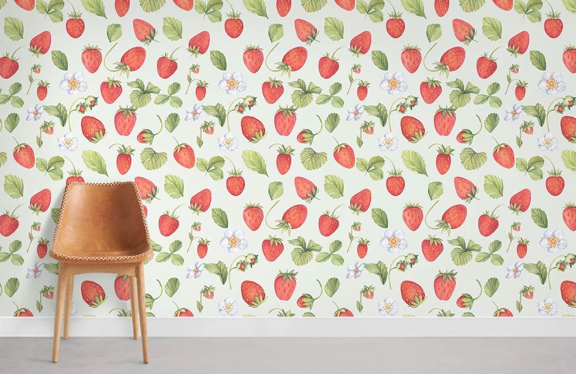 Sketch Strawberry Pattern Mural Wallpaper