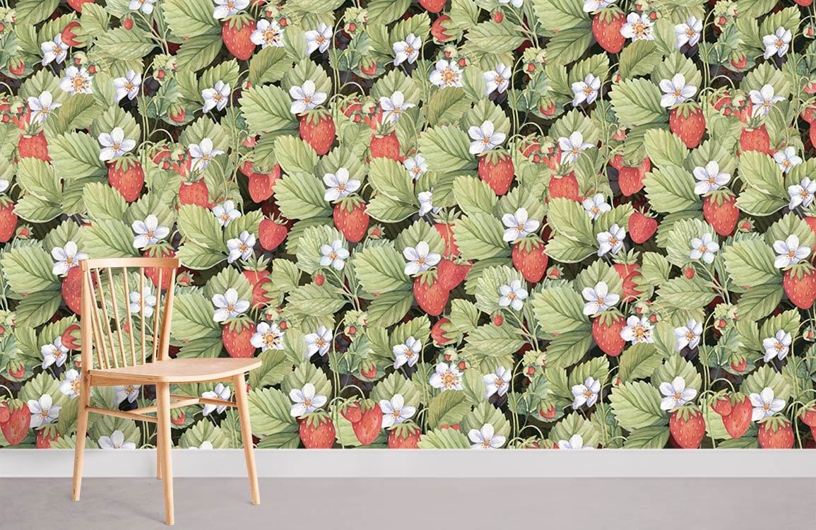 Strawberry Fields Mural Wallpaper | Fruits Wallpaper UK