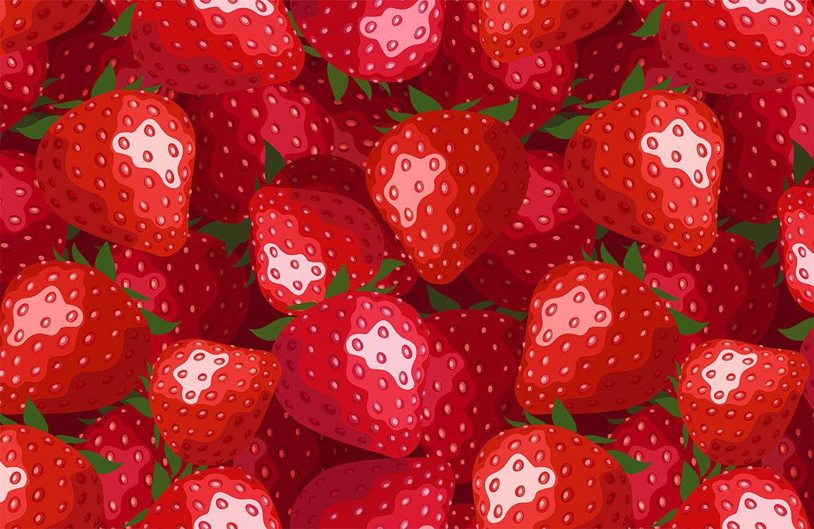 Vibrant Red Strawberry Patterned Wallpaper - Retro Style Kitchen Décor