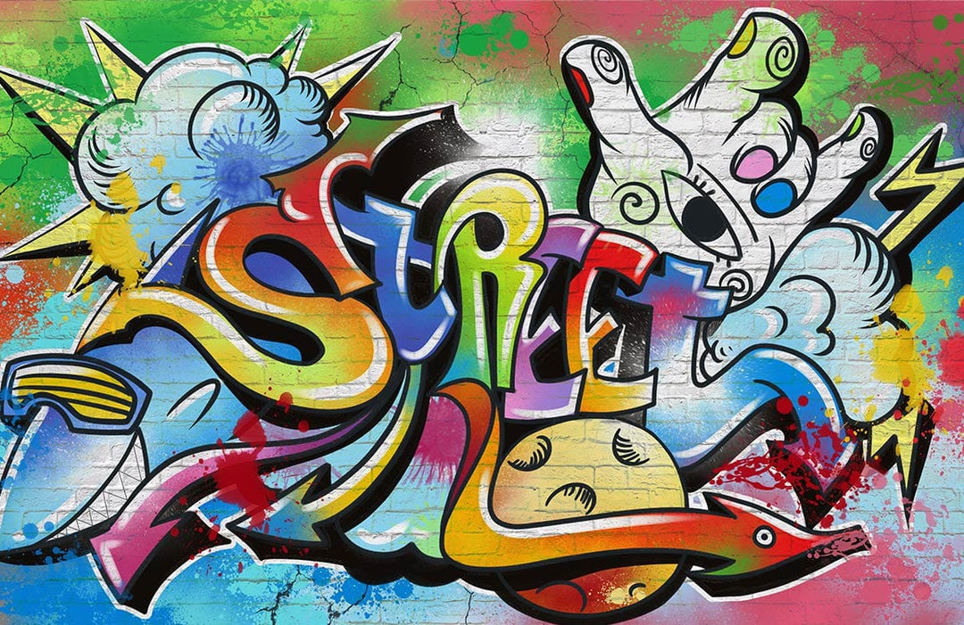 Vibrant Graffiti Street Art Mural Wallpaper with Colourful Urban Style