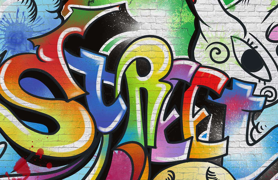 Vibrant Urban Graffiti Mural Wallpaper - Colourful Street Art Design
