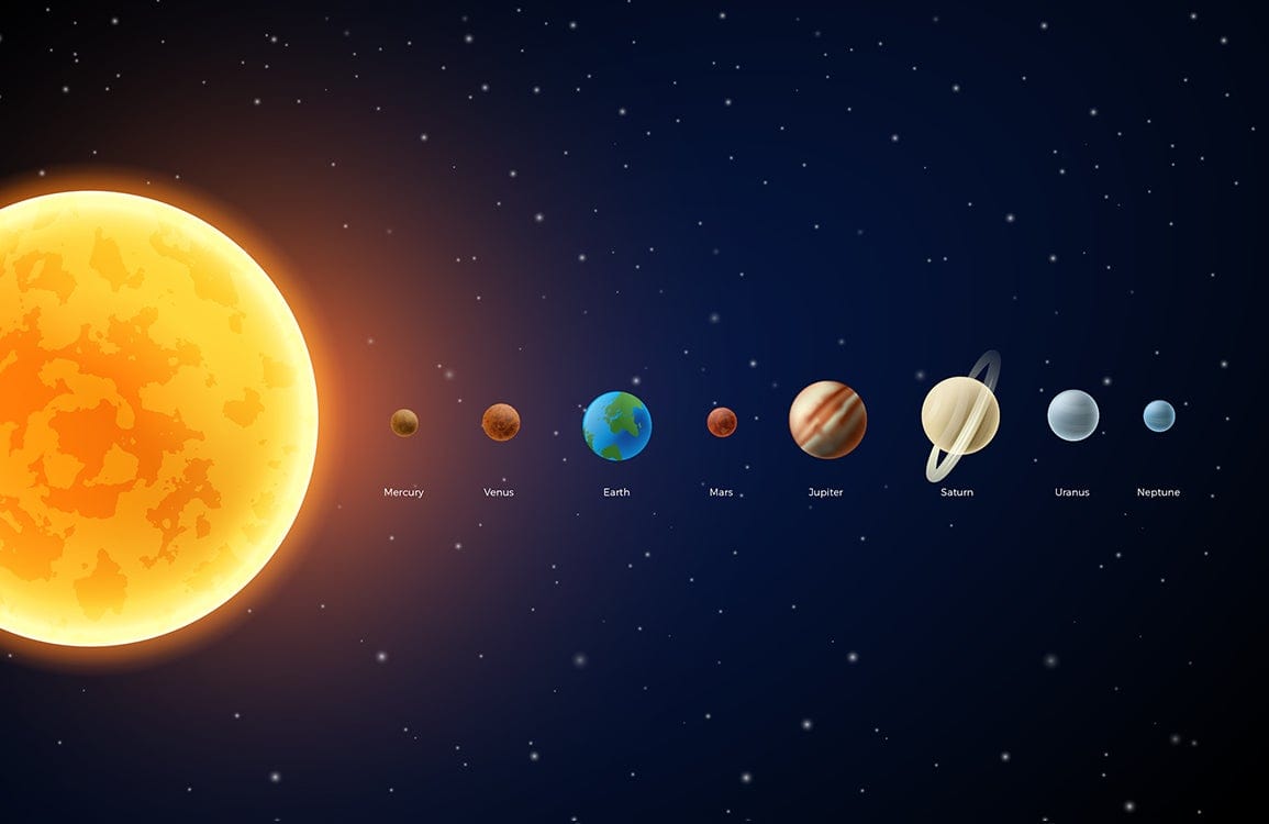 Colourful Solar System Planets Mural Wallpaper for Children's Space Bedroom Decor