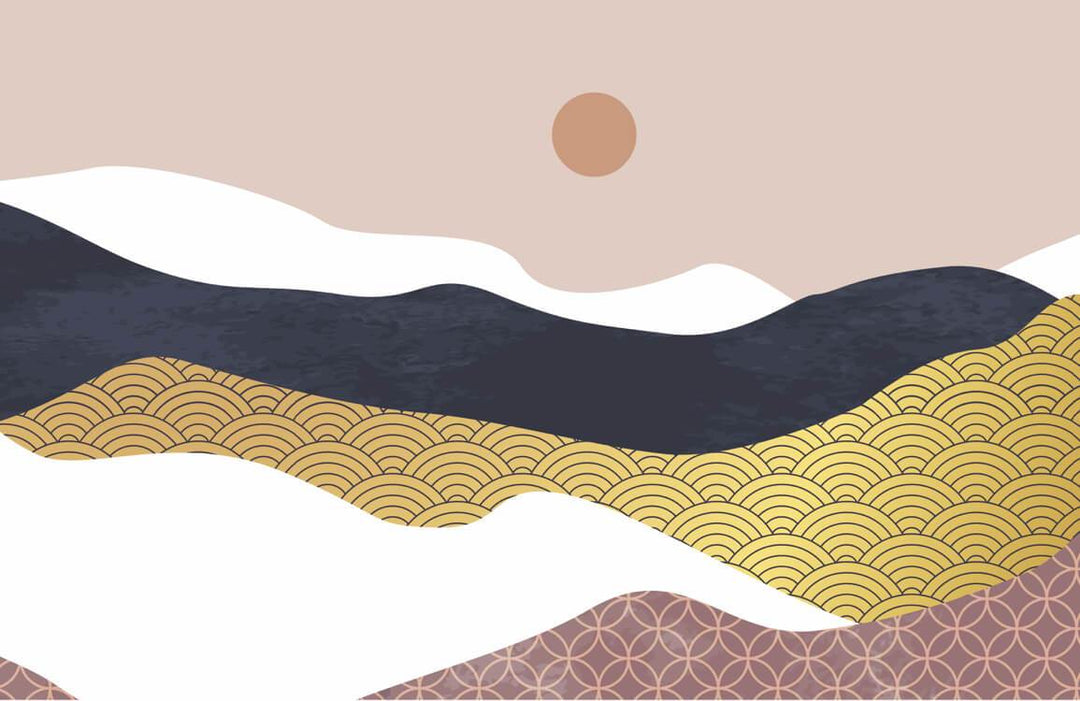 Elegant Abstract Wave Mural Wallpaper in Gold and Neutral Tones