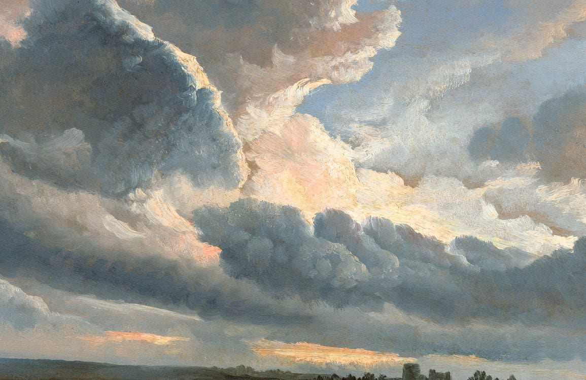 Romantic Sky Mural Wallpaper with Moody Clouds in Serene Pastel Hues