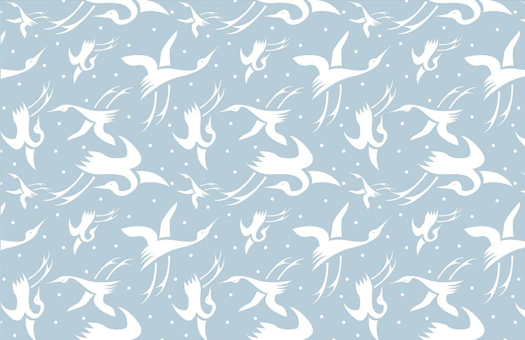 Blue and White Crane Silhouette Patterned Wallpaper for Elegant Interiors