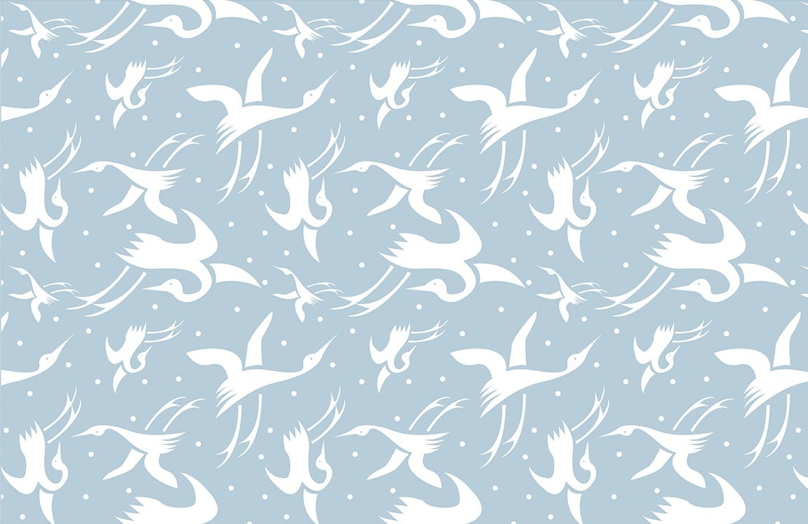 Blue and White Crane Silhouette Patterned Wallpaper for Elegant Interiors