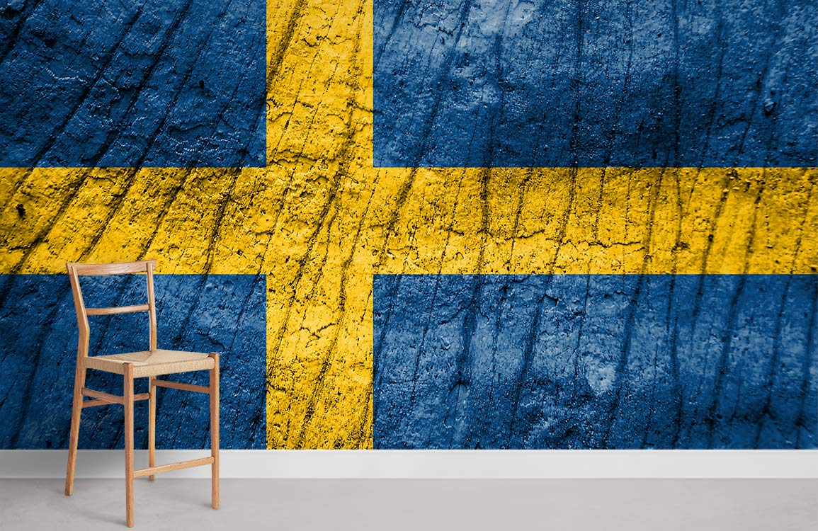 Wooden Swedish Flag Wall Murals Room