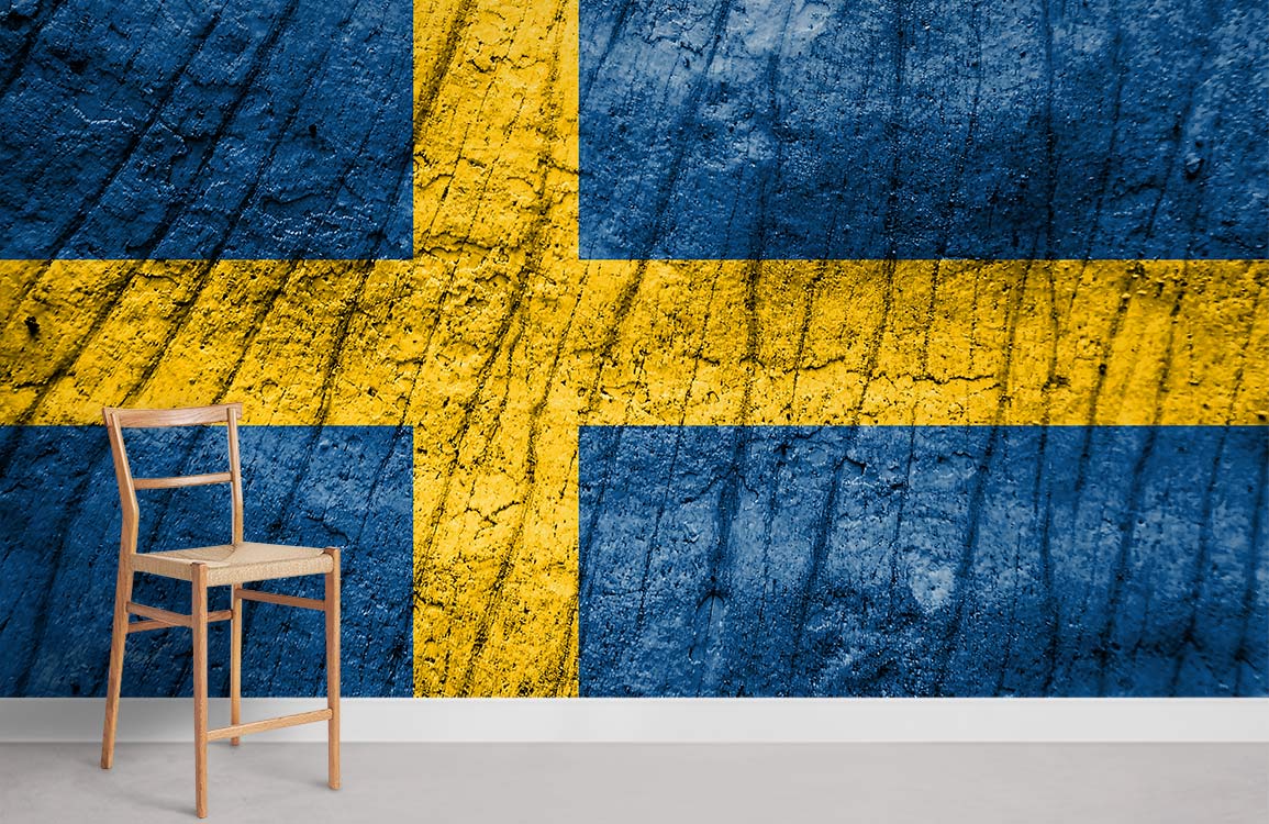 Wooden Swedish Flag Wallpaper Mural