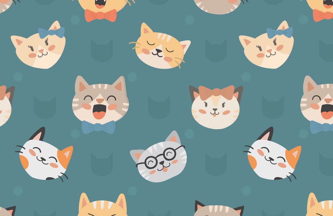 Charming Cat Faces Teal Kids' Wallpaper - Playful Cartoon Animal Design