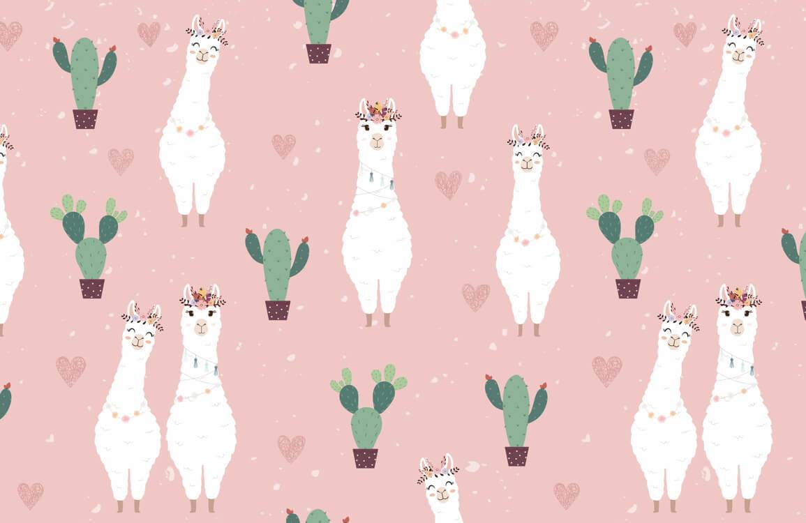 Charming Llama and Cactus Pink Pastel Nursery Wallpaper for Playful Décor
