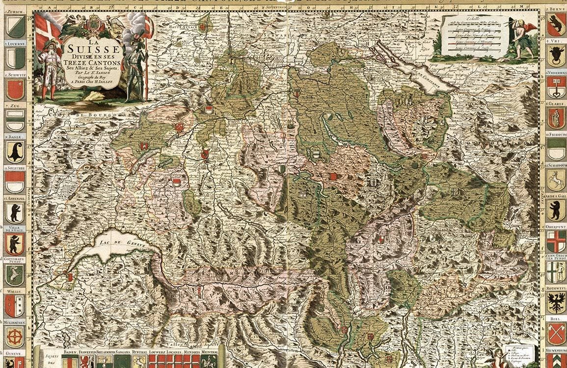 Vintage Swiss Map Mural Wallpaper - Historic Journey in Earthy Tones