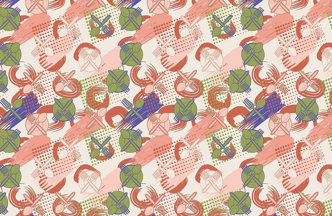 Artistic Retro Abstract Geometric Wallpaper in Vibrant Pink Green and Blue Pattern