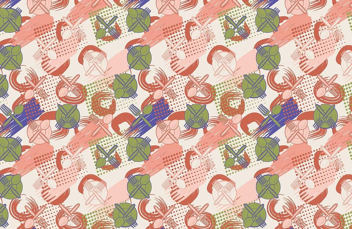 Artistic Retro Abstract Geometric Wallpaper in Vibrant Pink Green and Blue Pattern
