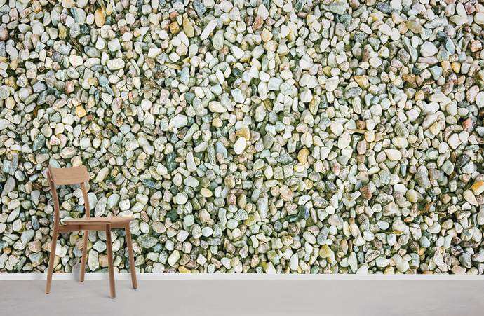 Natural Pebble Texture Wallpaper, earthy tones, dining room, minimalist chair, contemporary design, light flooring.