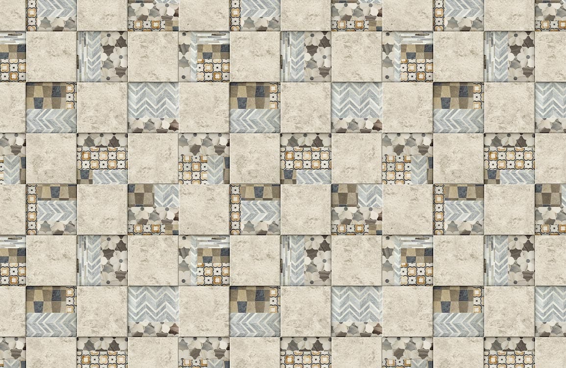 Vintage Patchwork Geometric Tiles Wallpaper in Neutral Tones for Modern Homes