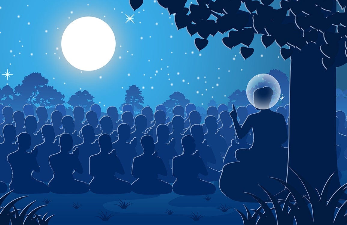 Moonlit Meditation Night Scene Blue Silhouette Mural Wallpaper Art Decor