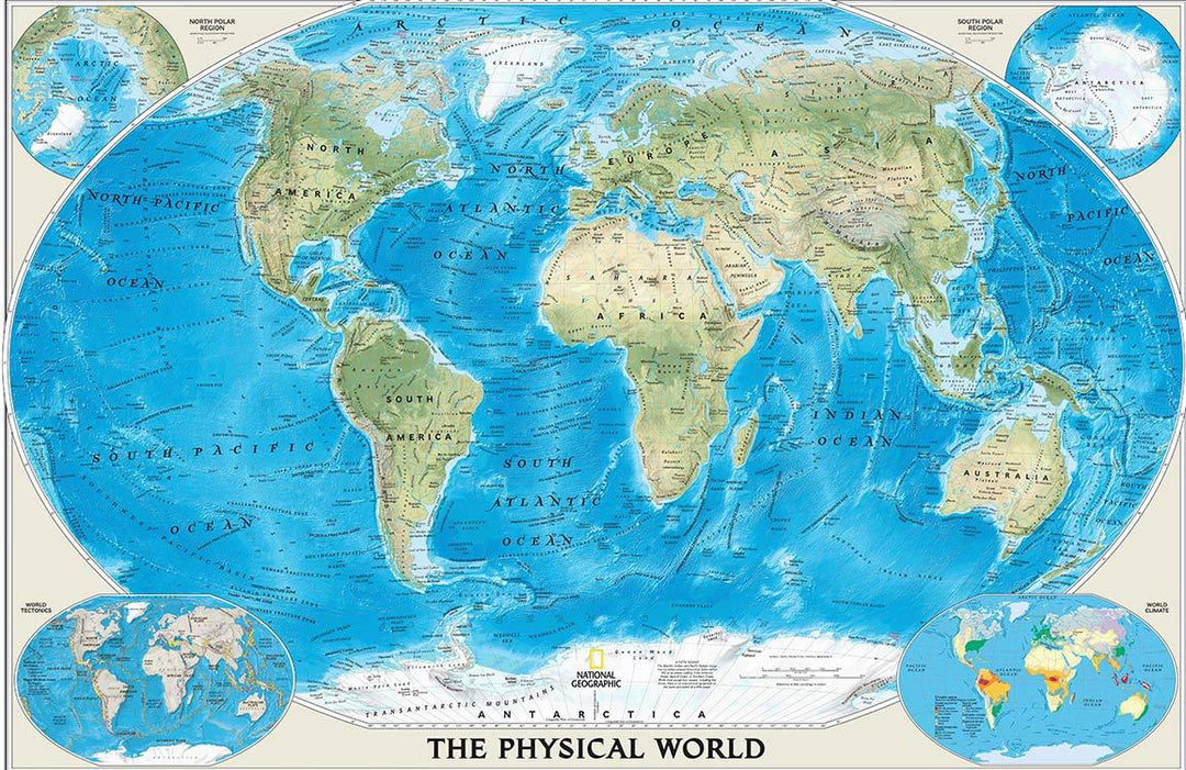 Blue World Map Mural Wallpaper - Geographical Stylish Educational Decor