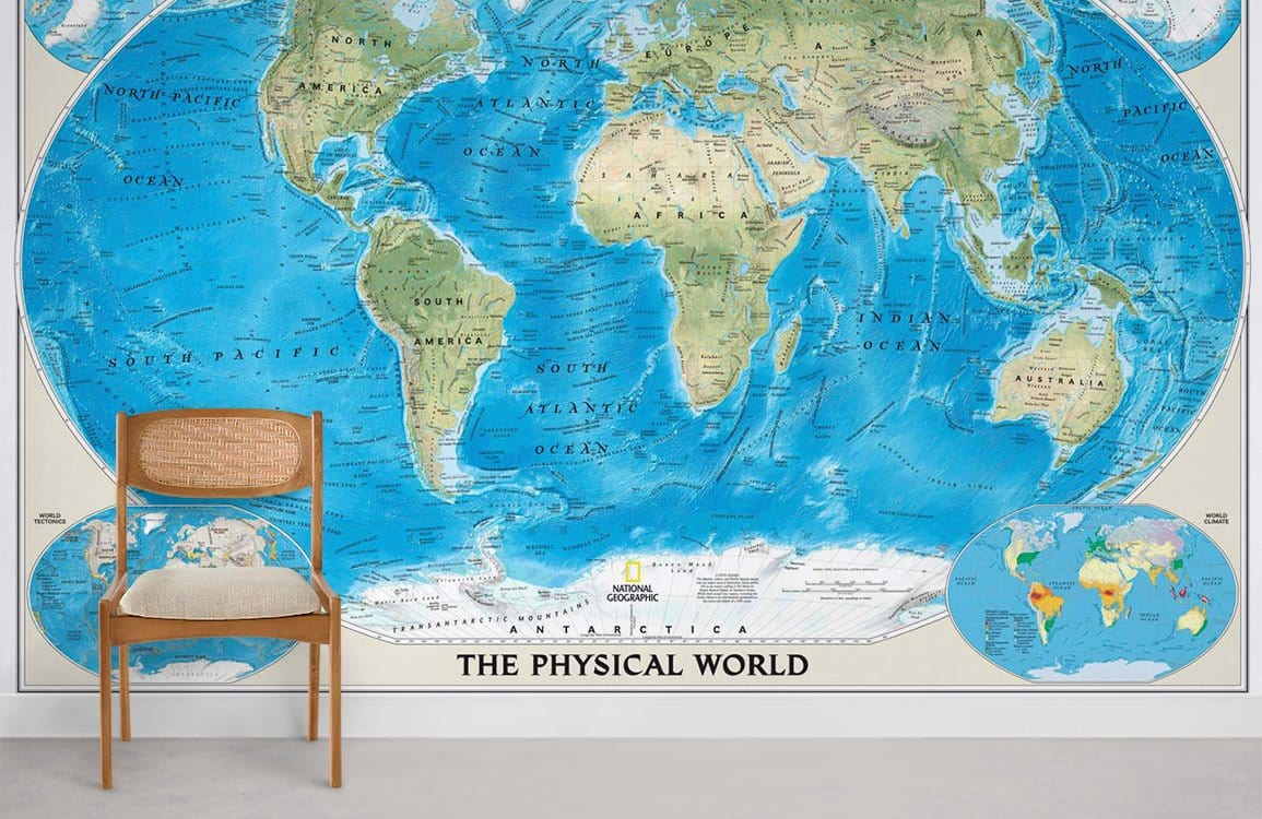 the physical world map wallpaper mural room