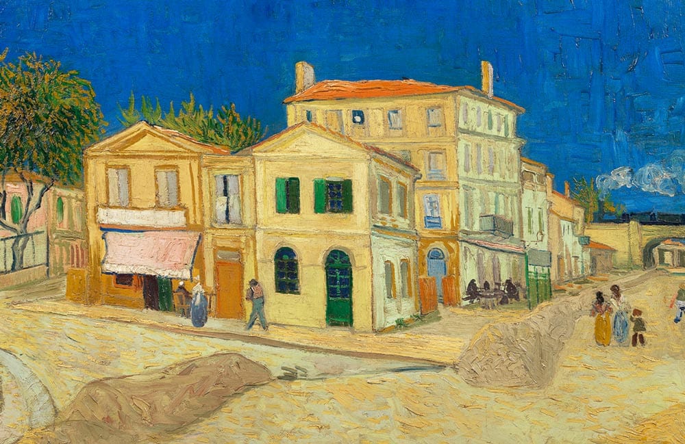 Vintage Impressionist Streetscape Mural Wallpaper in Vibrant Blue and Earth Tones