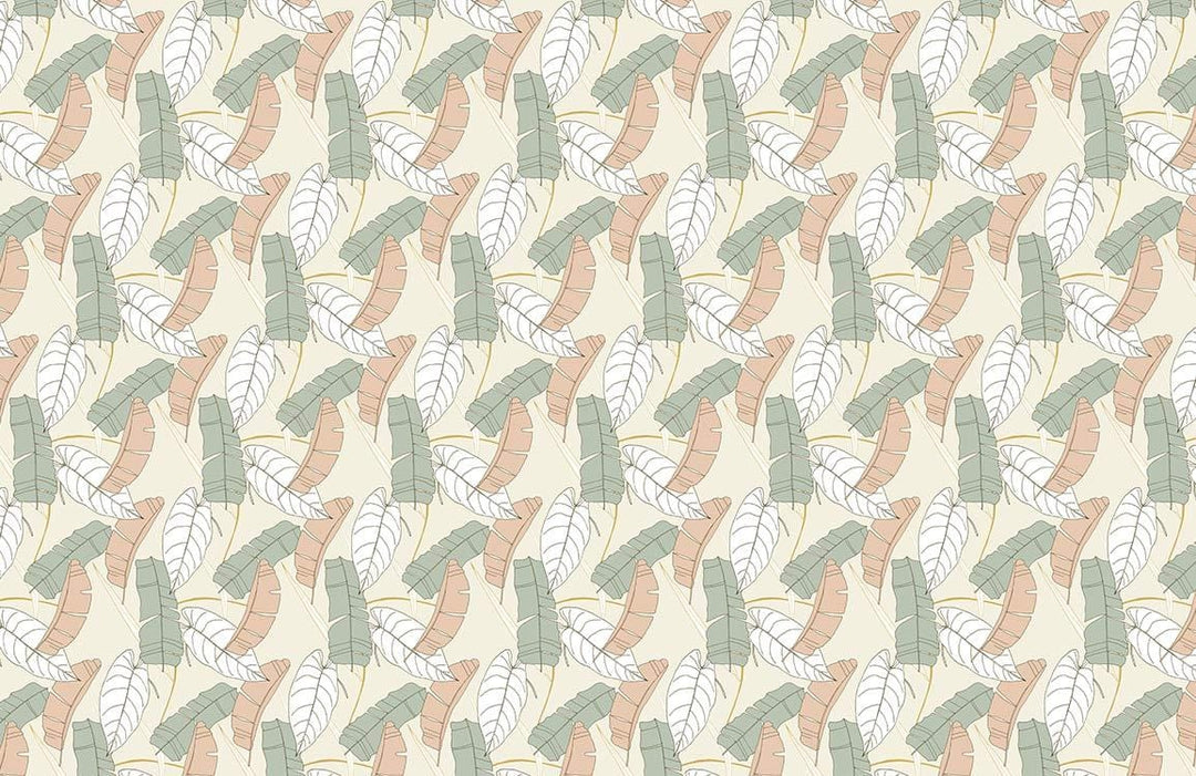 Botanical Pastel Leaf Pattern Wallpaper - Soft Green and Beige Design