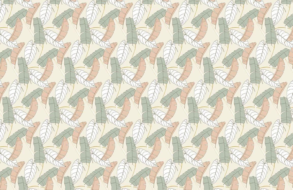 Botanical Pastel Leaf Pattern Wallpaper - Soft Green and Beige Design