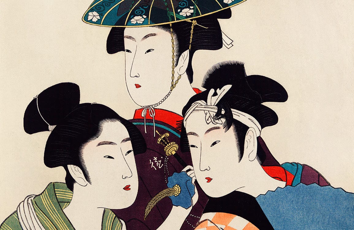 Elegant Japanese Ukiyo-e Style Art Mural Wallpaper in Soft Colours