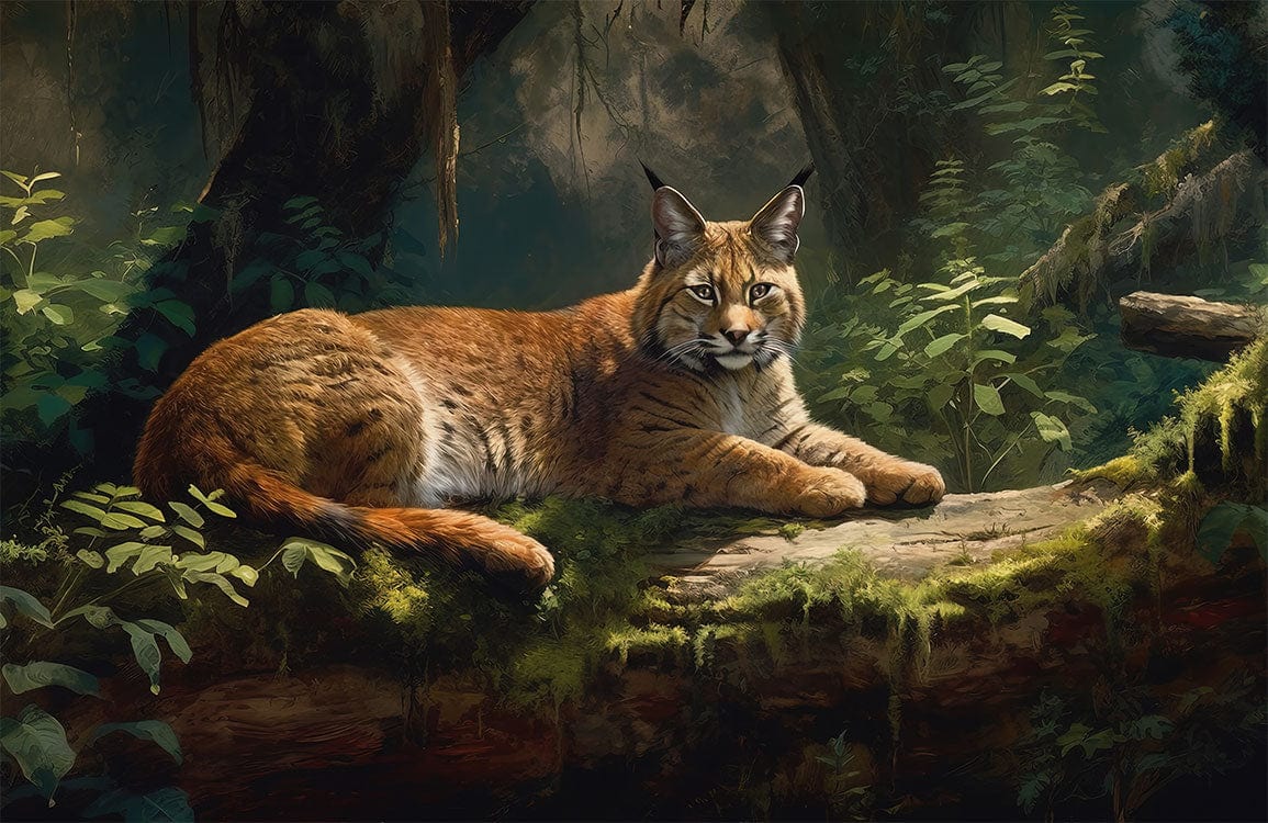 Majestic Lynx Forest Scene Mural Wallpaper in Rich Earthy Tones