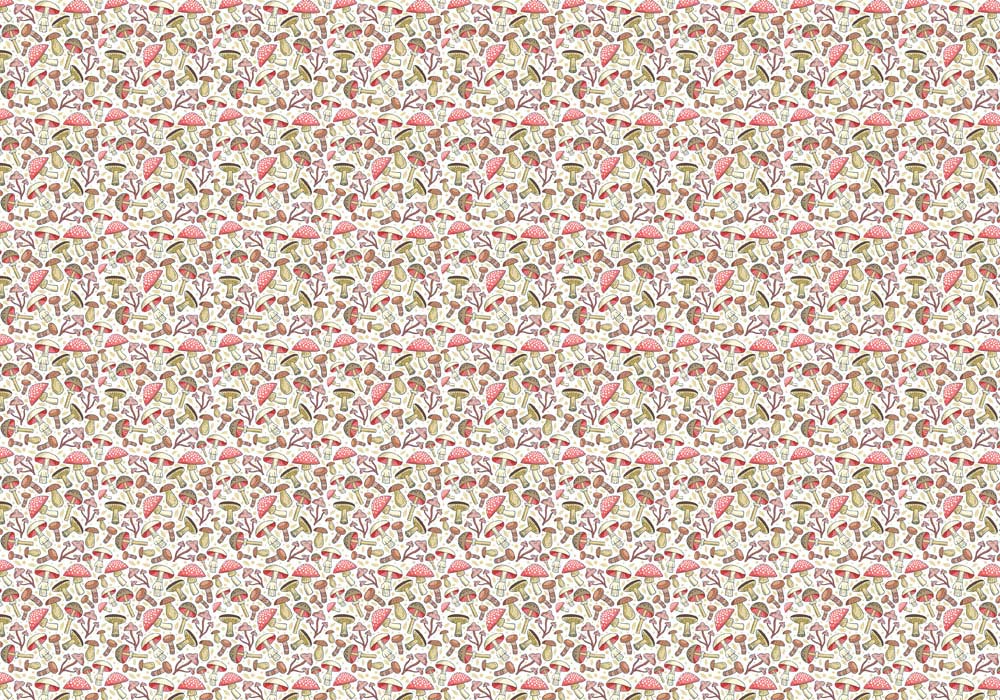 Vintage Botanical Mushroom Pattern Wallpaper in Soft Earthy Tones Design