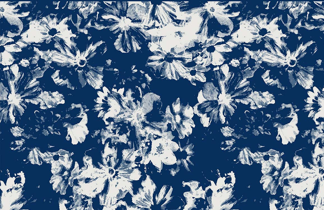 Navy Floral Watercolour Blossom Pattern Wallpaper for Elegant Home Décor