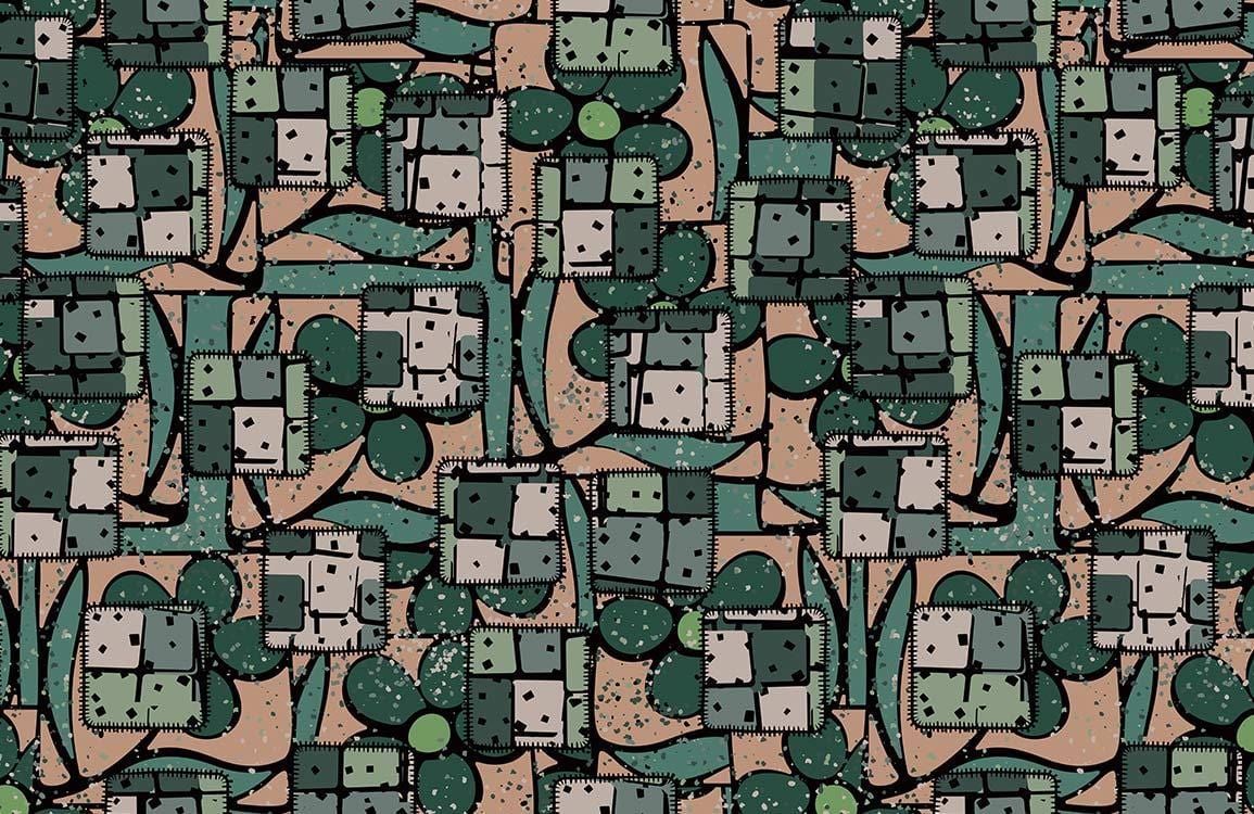 Geometric Abstract Green and Beige Modern Patterned Wallpaper for Homes