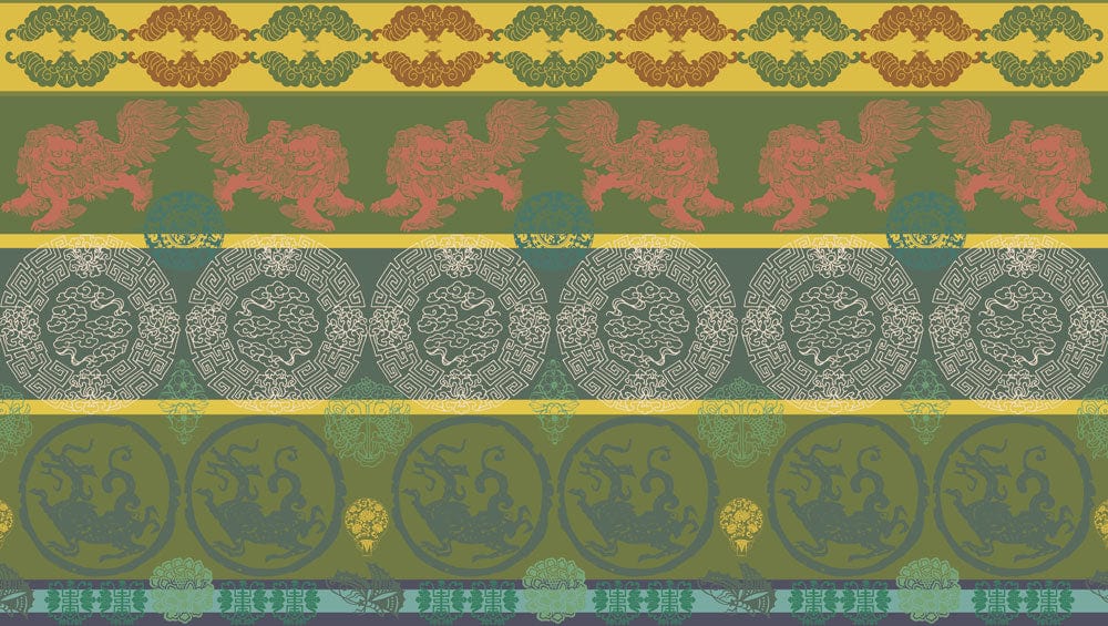 Traditional Green Pattern Wallpaper Mural