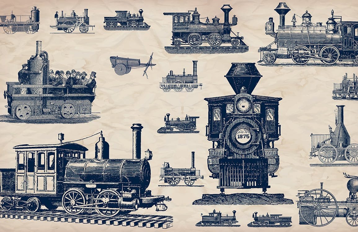 Vintage Steam Train Wallpaper Mural - Classic Railway Pattern in Sepia Tones