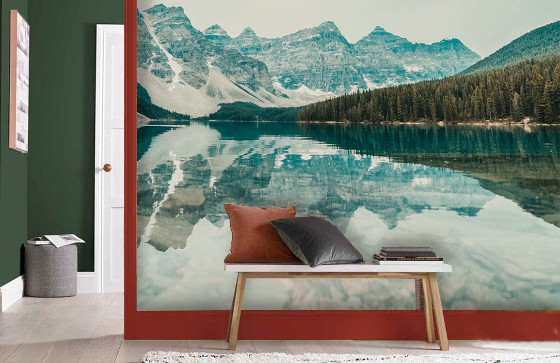 lake beside mountain wallpaper mural hallway decor